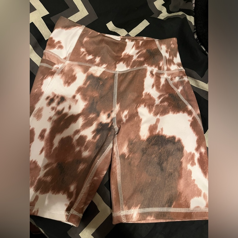 Cowprint biker shorts 
size: small